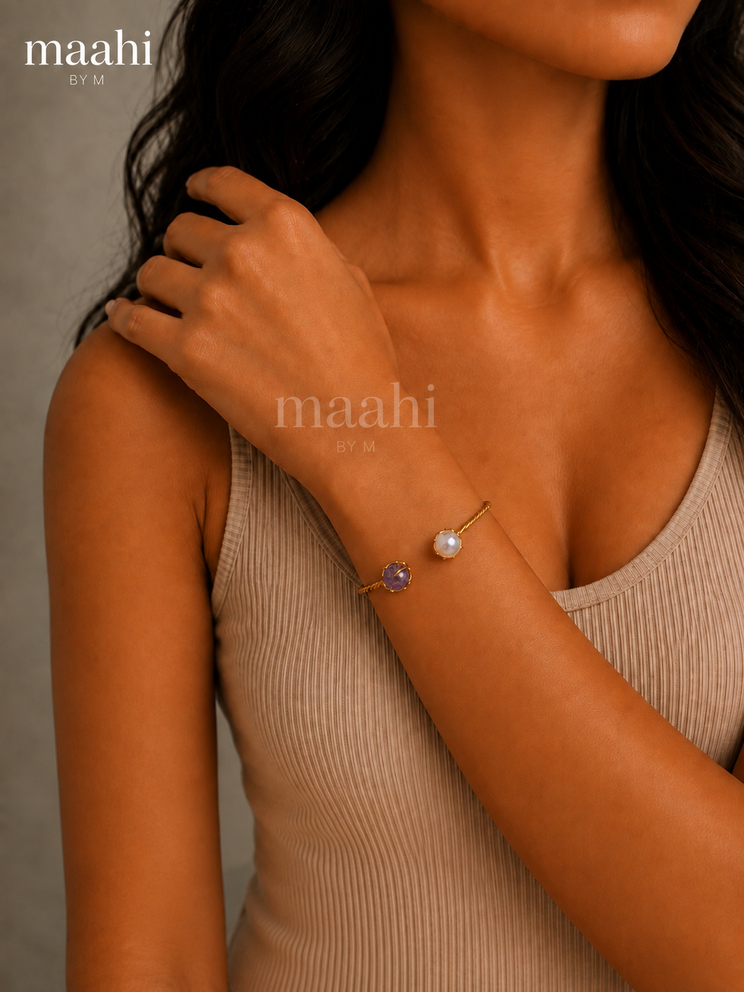 Amethyst Pearl Thread Cuff