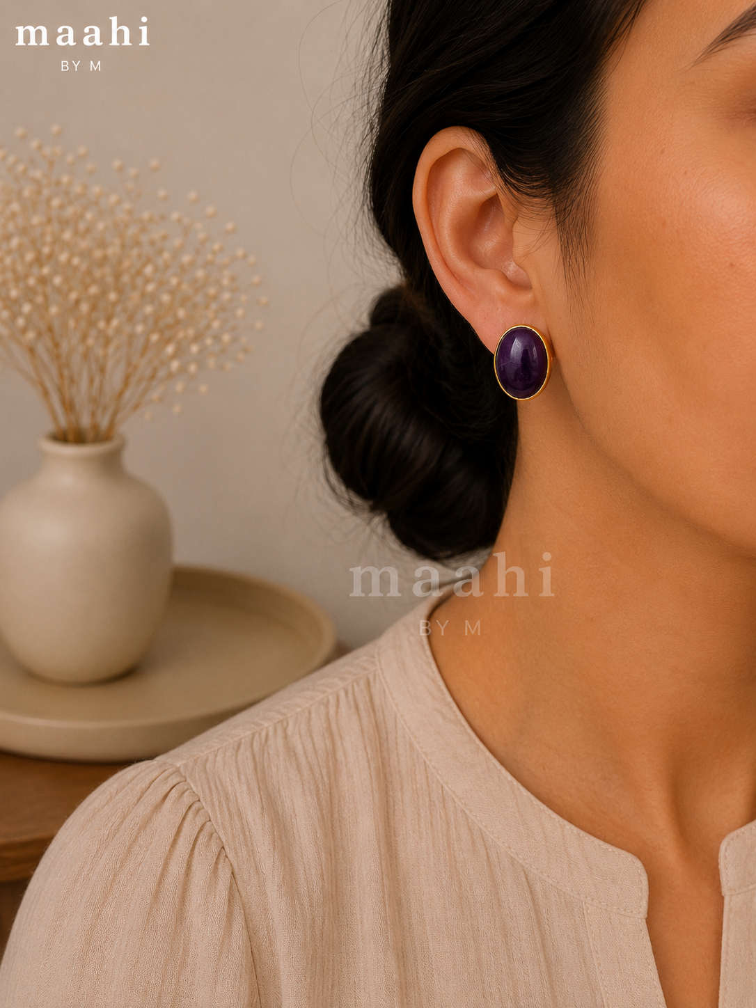 Amethyst Big Oval Stud