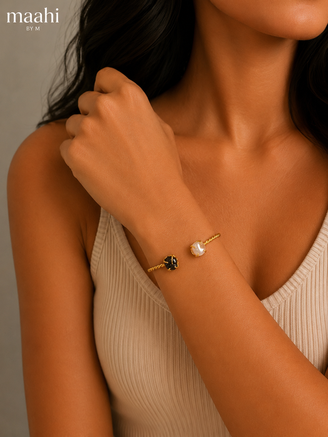 Black Onyx Stone Pearl Cuff