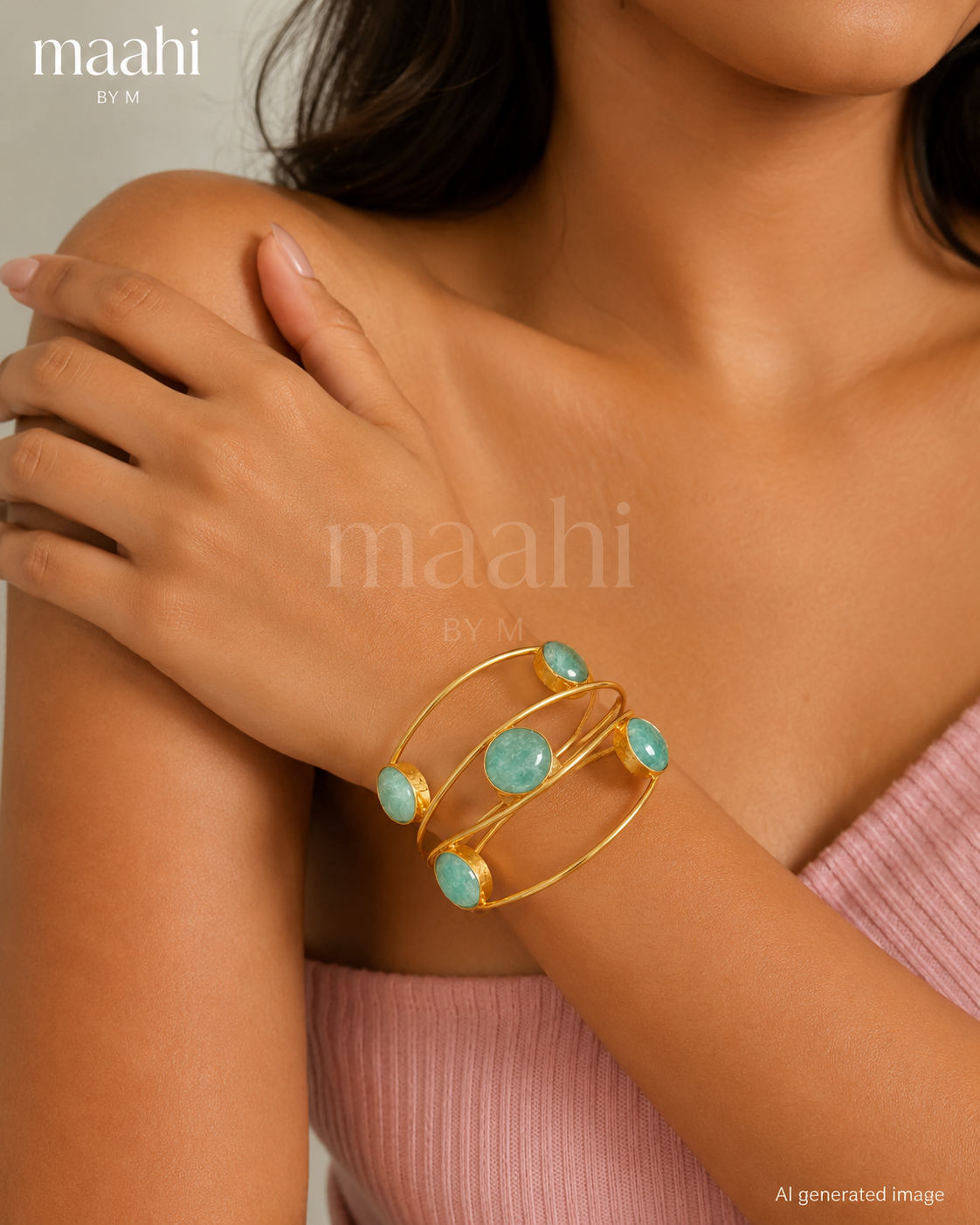 Amazonite Polished Stone 3 Layer Bracelet