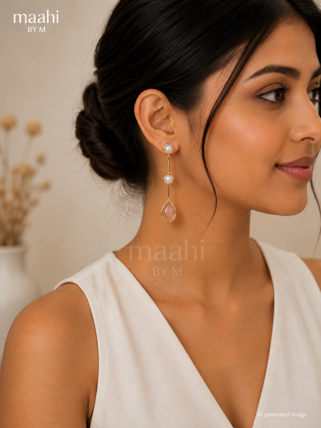 Carnelian Pearl String Earring