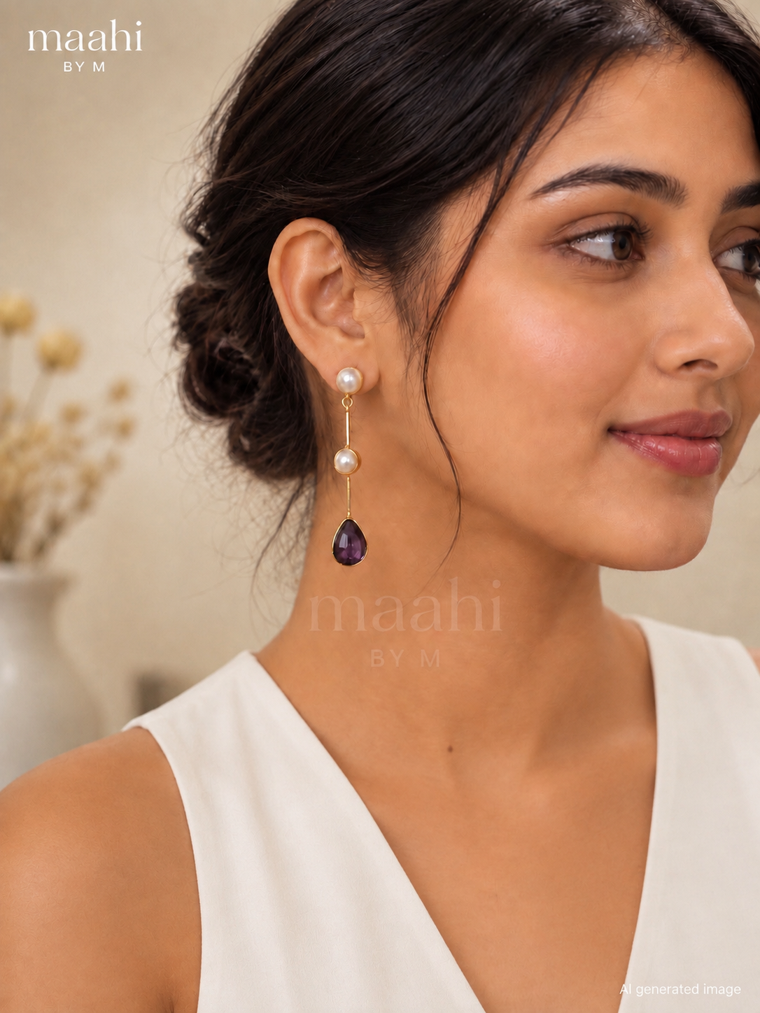 Amethyst Pearl String Earring