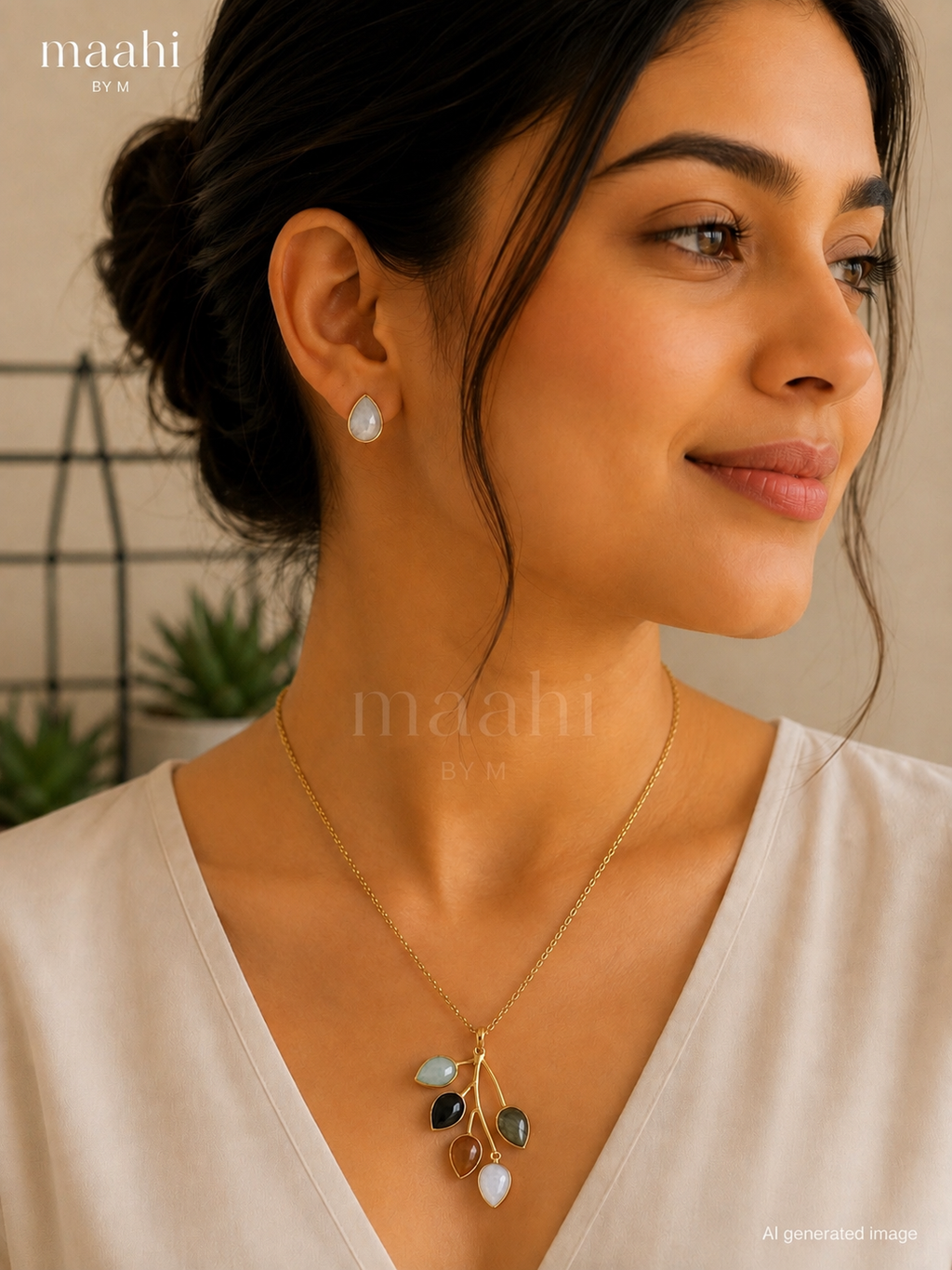 Enchanted vine pendant with Moonstone Studs