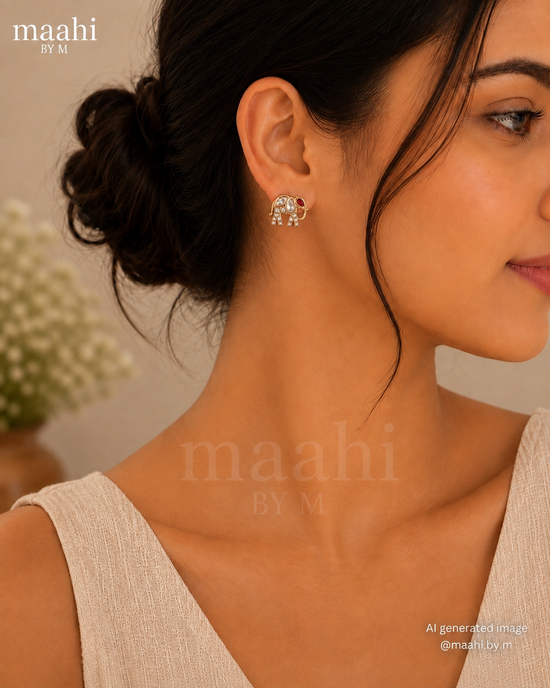 Moissanite Elephant Studs Red