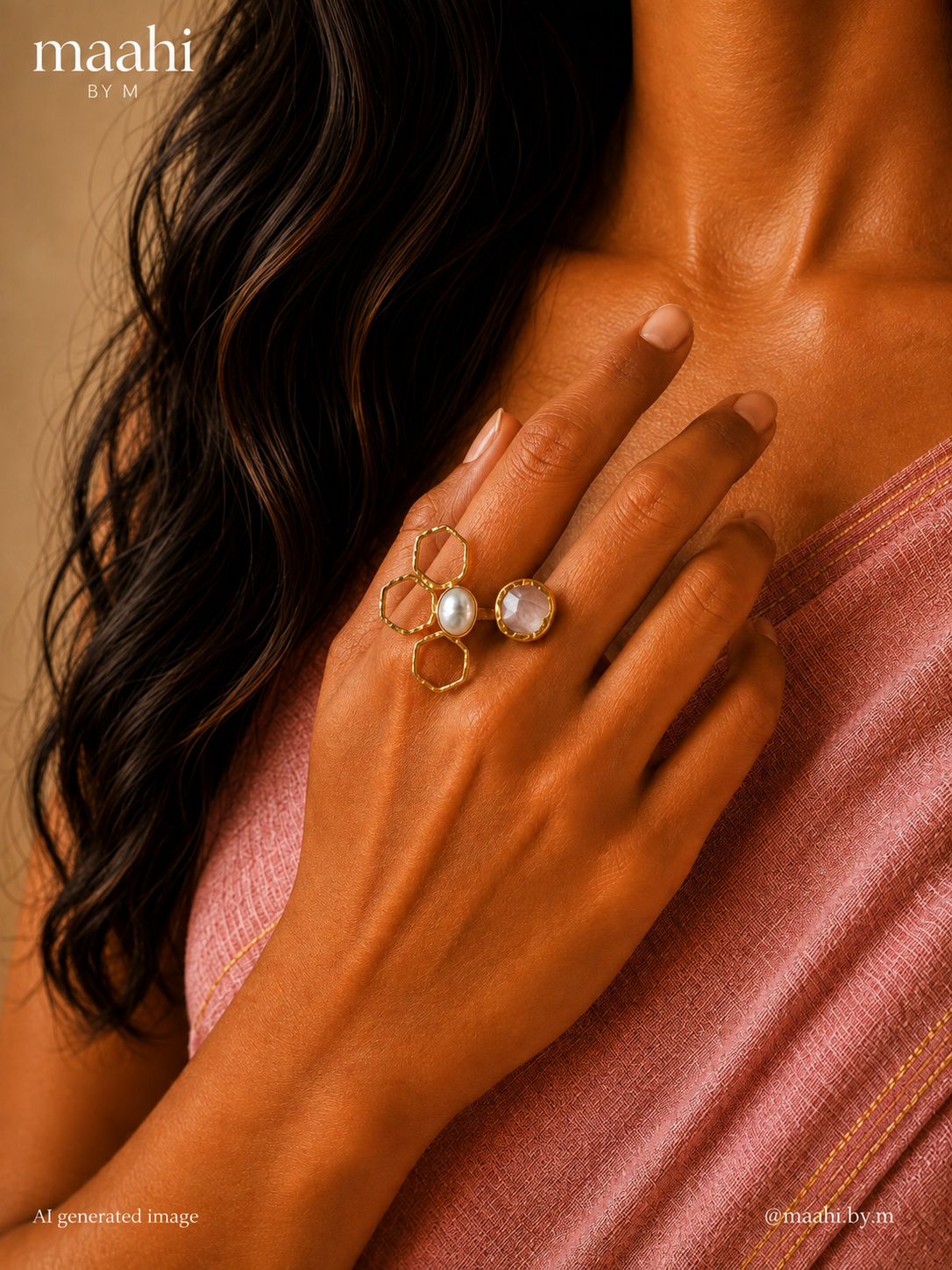 Petal & Pearl Rose Quartz Ring