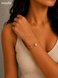 Carnelian Pearl Thread Cuff