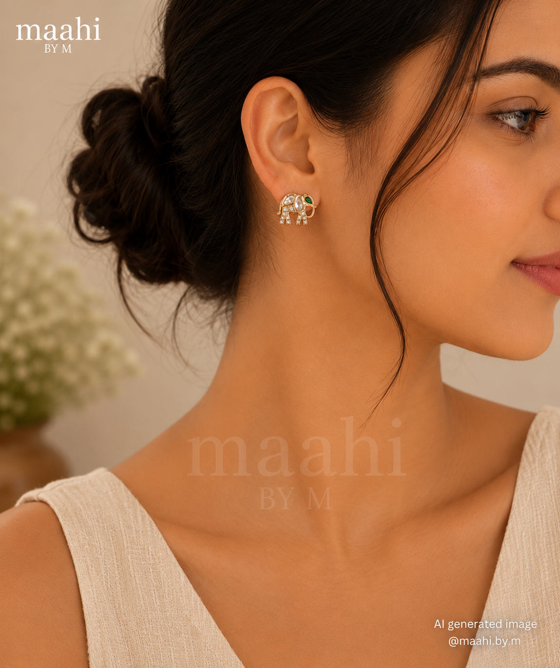 Moissanite Elephant Studs Green
