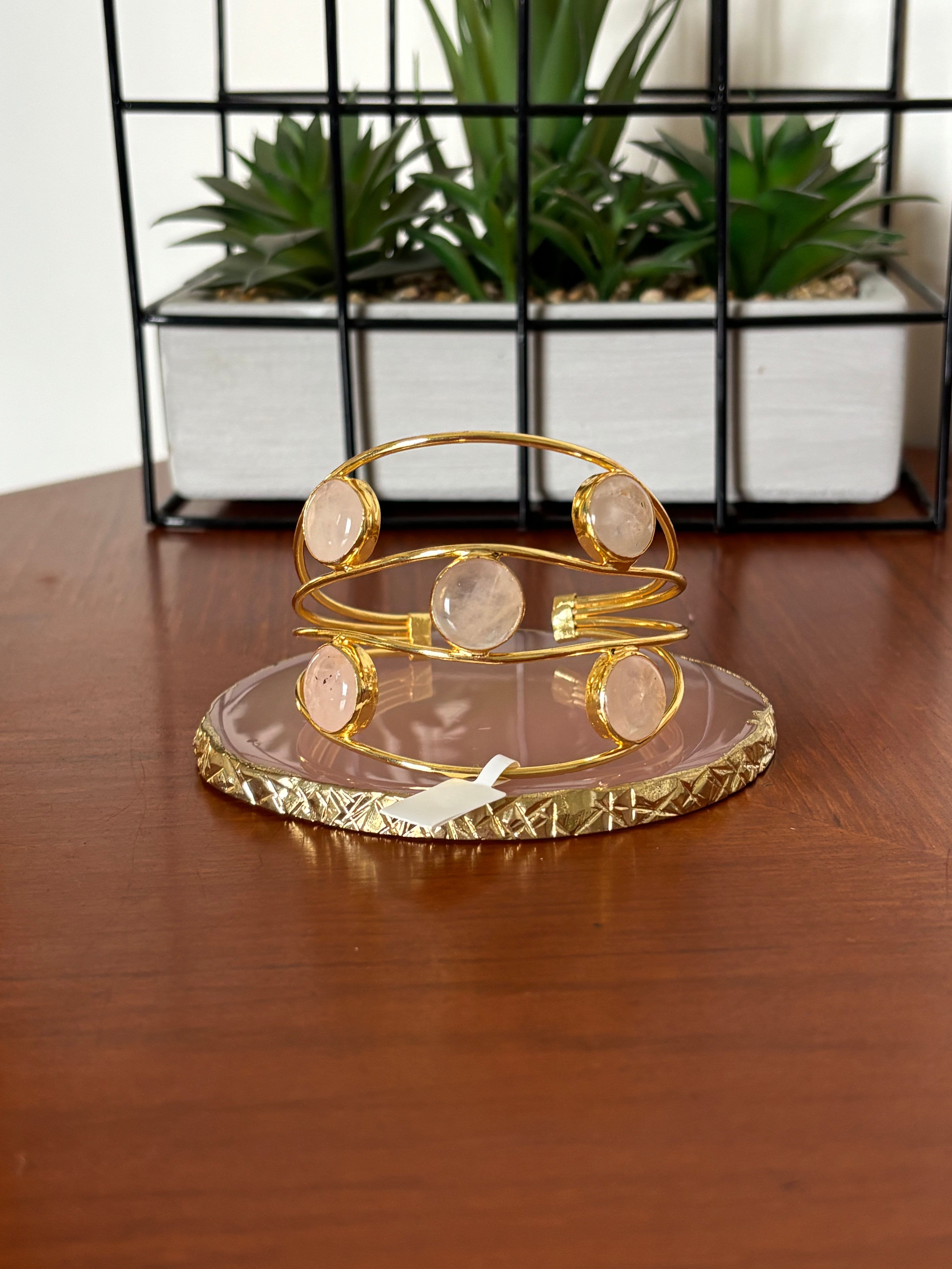 Rose Quartz Polished Stone 3 Layer Bracelet