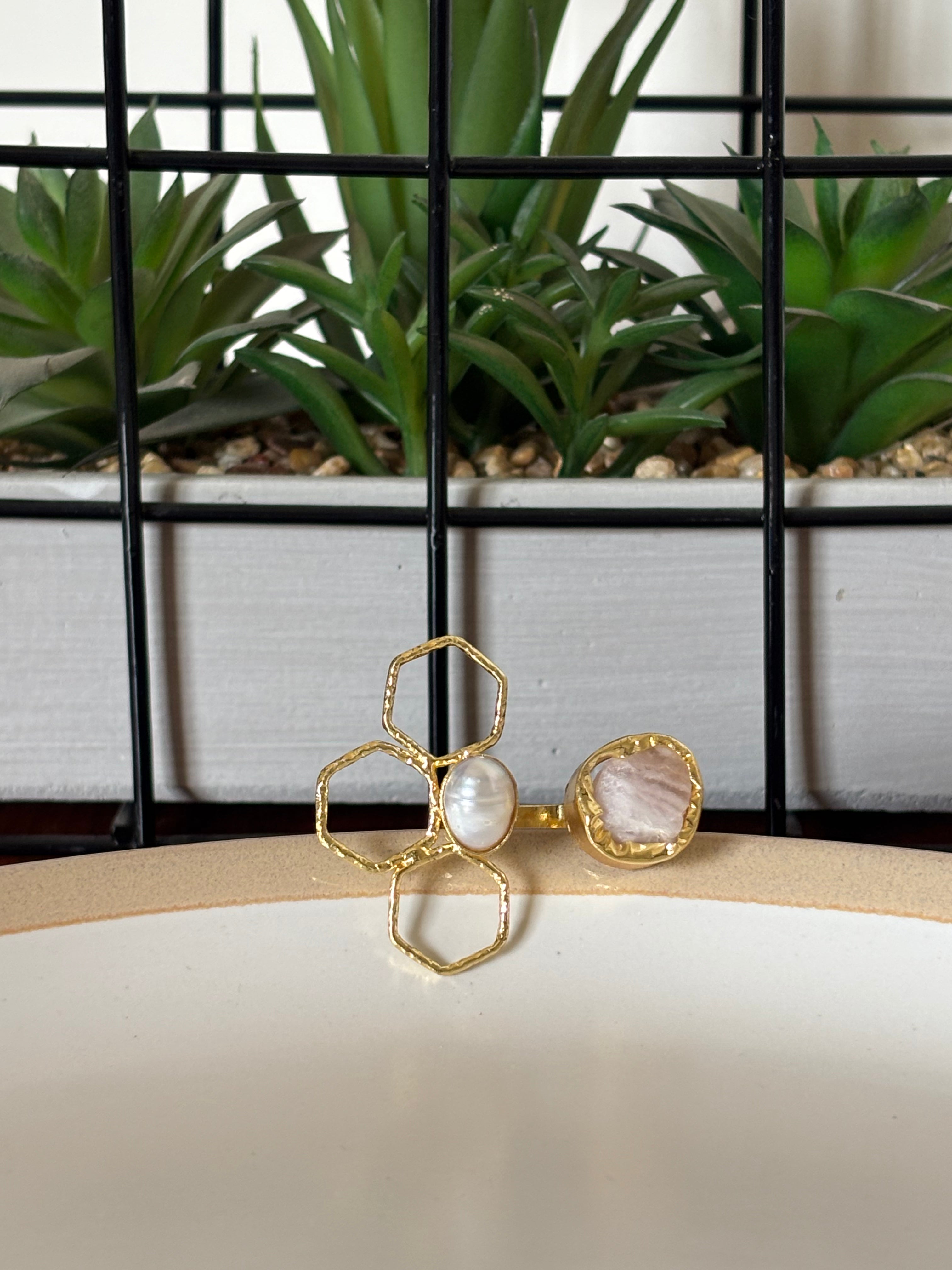 Petal & Pearl Rose Quartz Ring