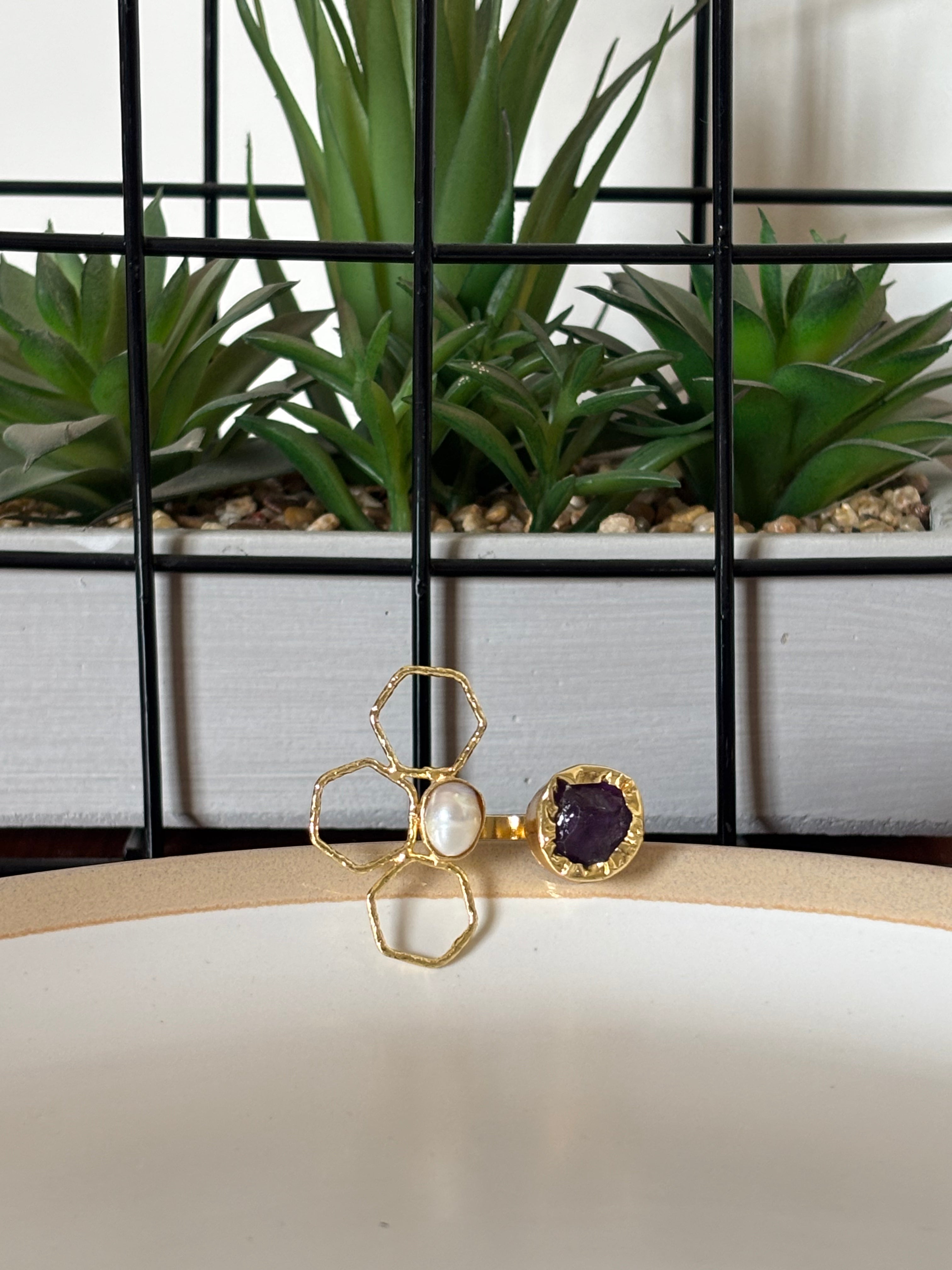 Petal & Pearl Amethyst Ring
