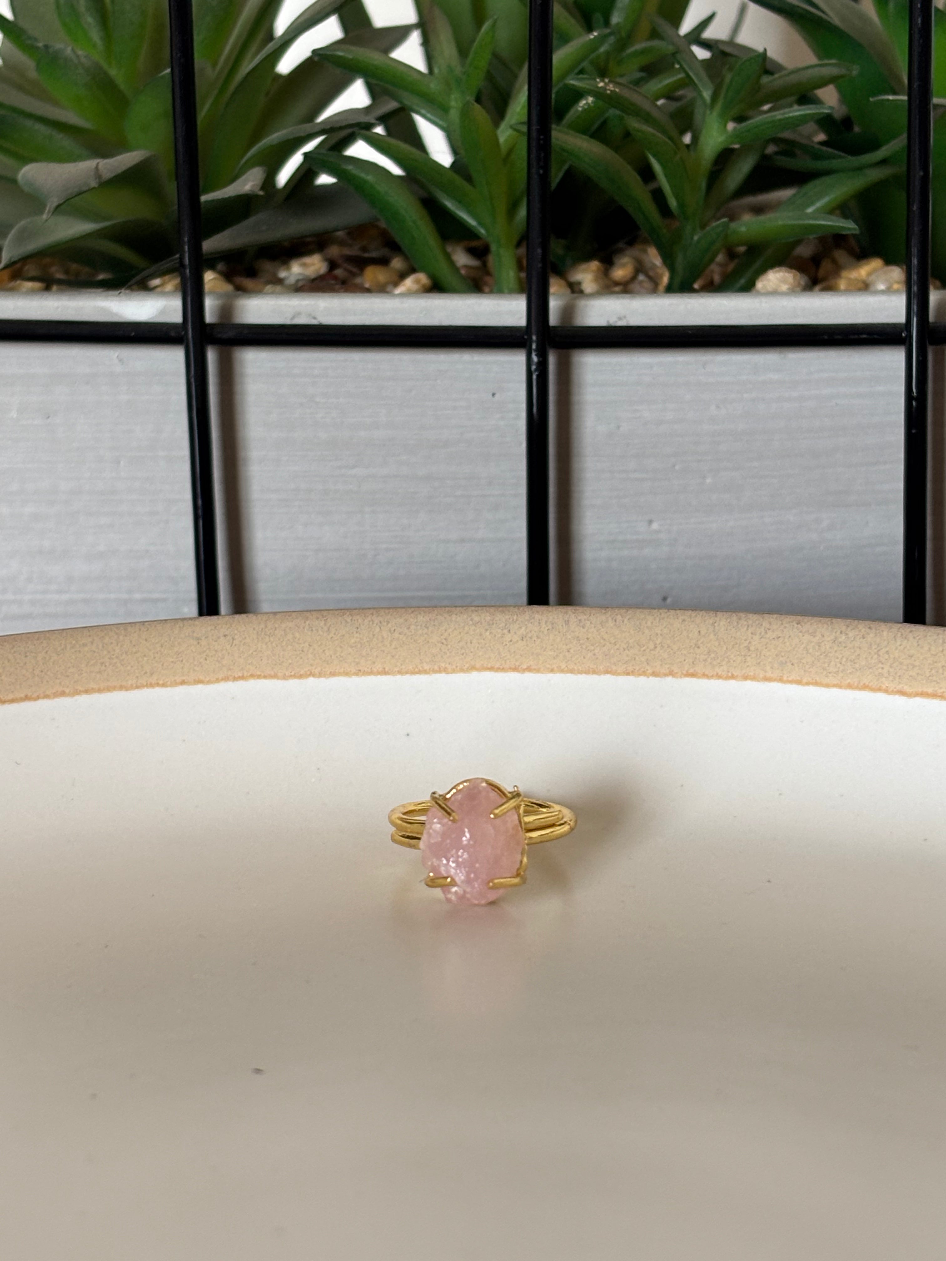 Rose Quartz Raw Stone Ring