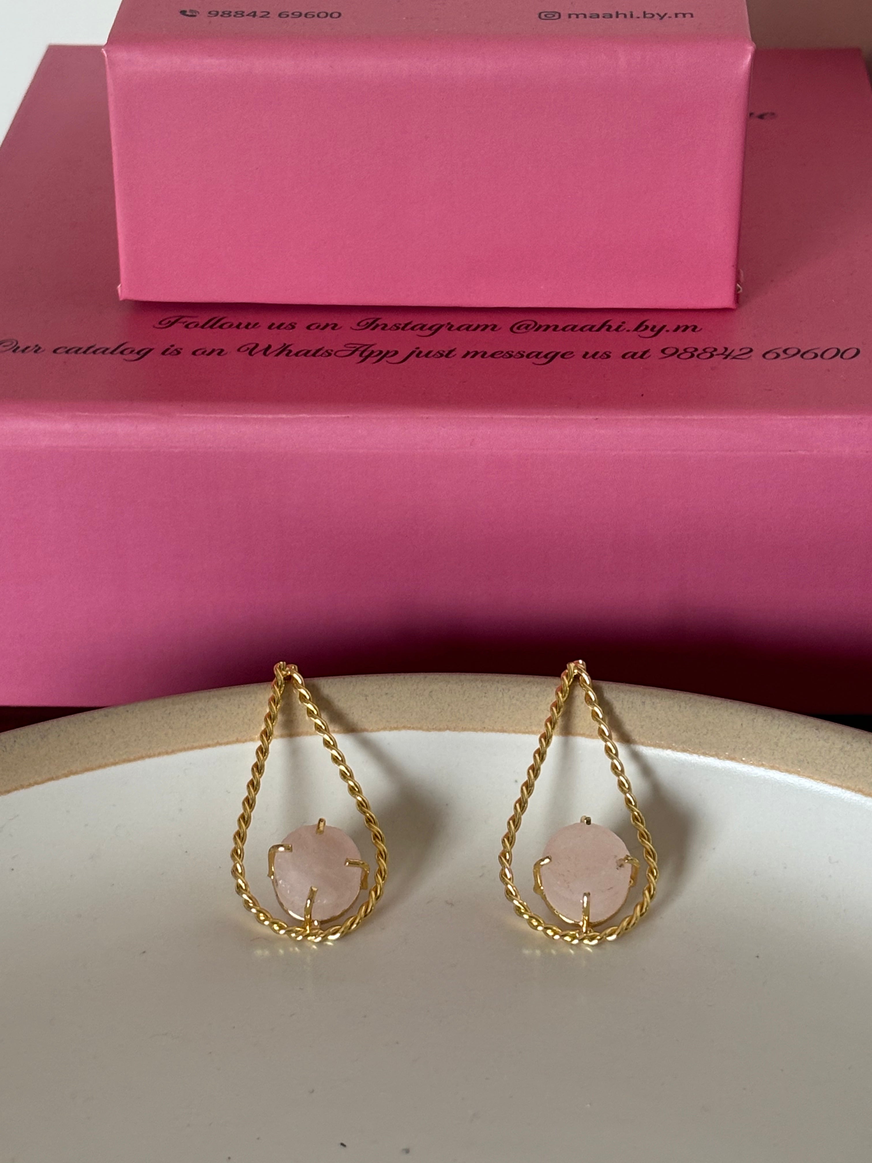 Rose Quartz Tear Drop Earrings