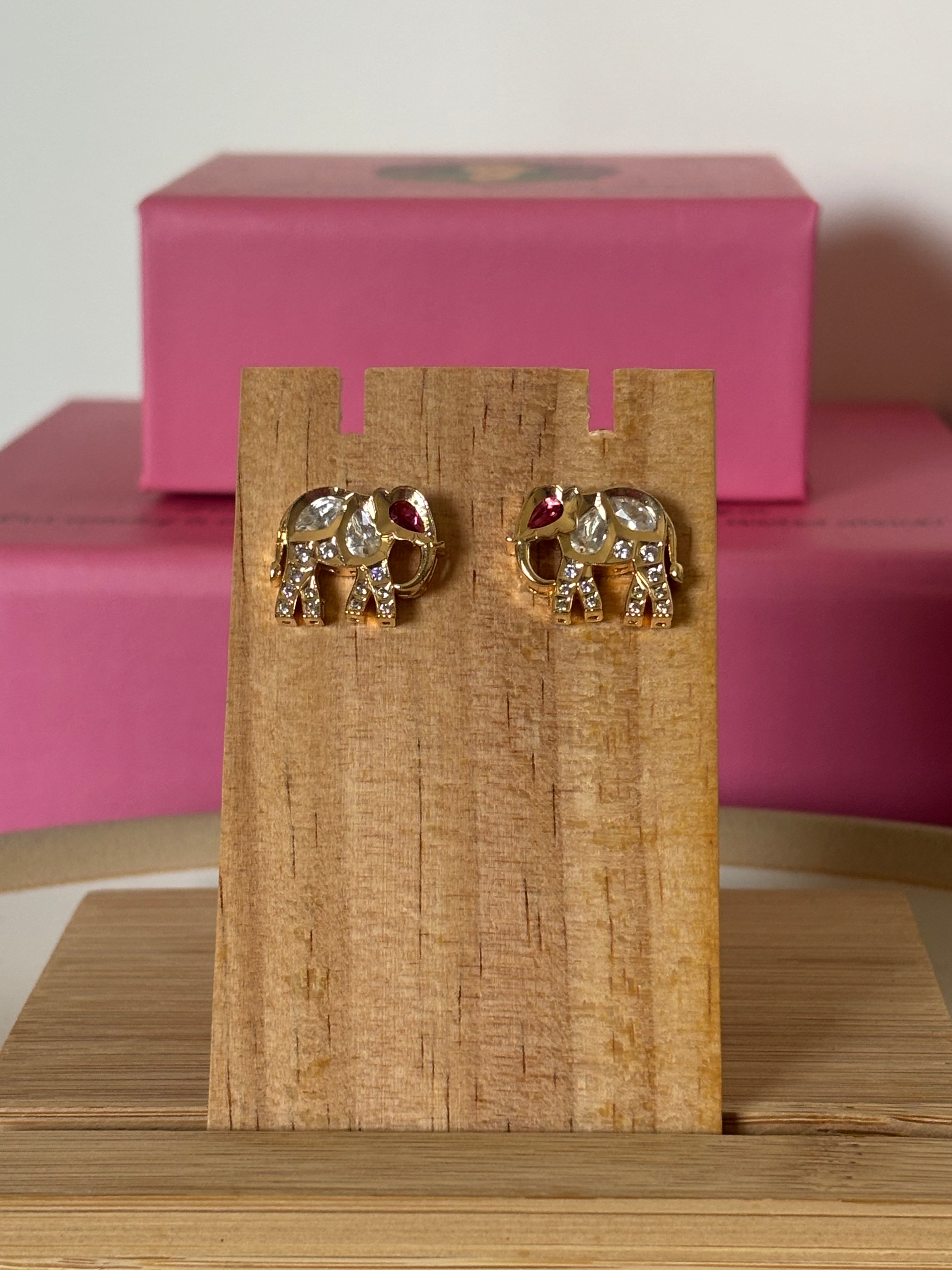 Moissanite Elephant Studs Red