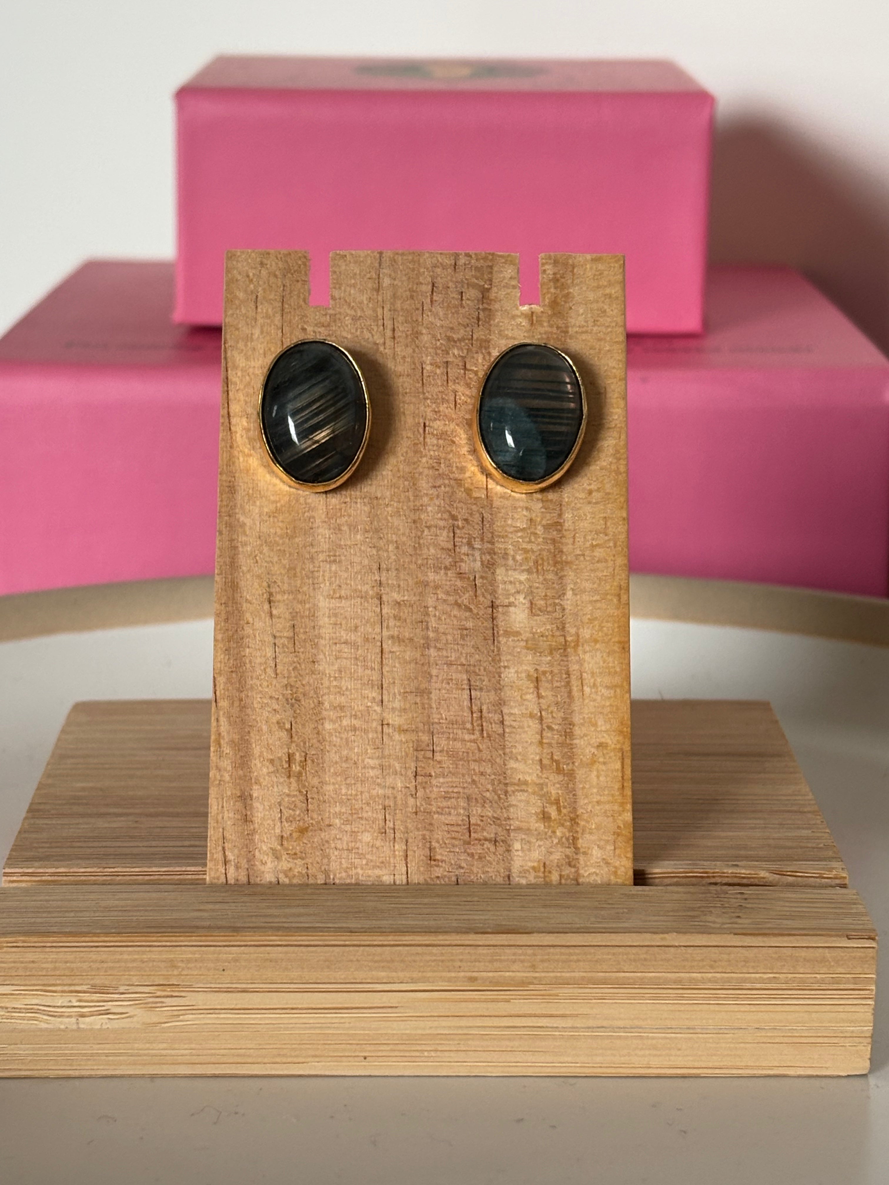 Labrodorite Big Oval Studs