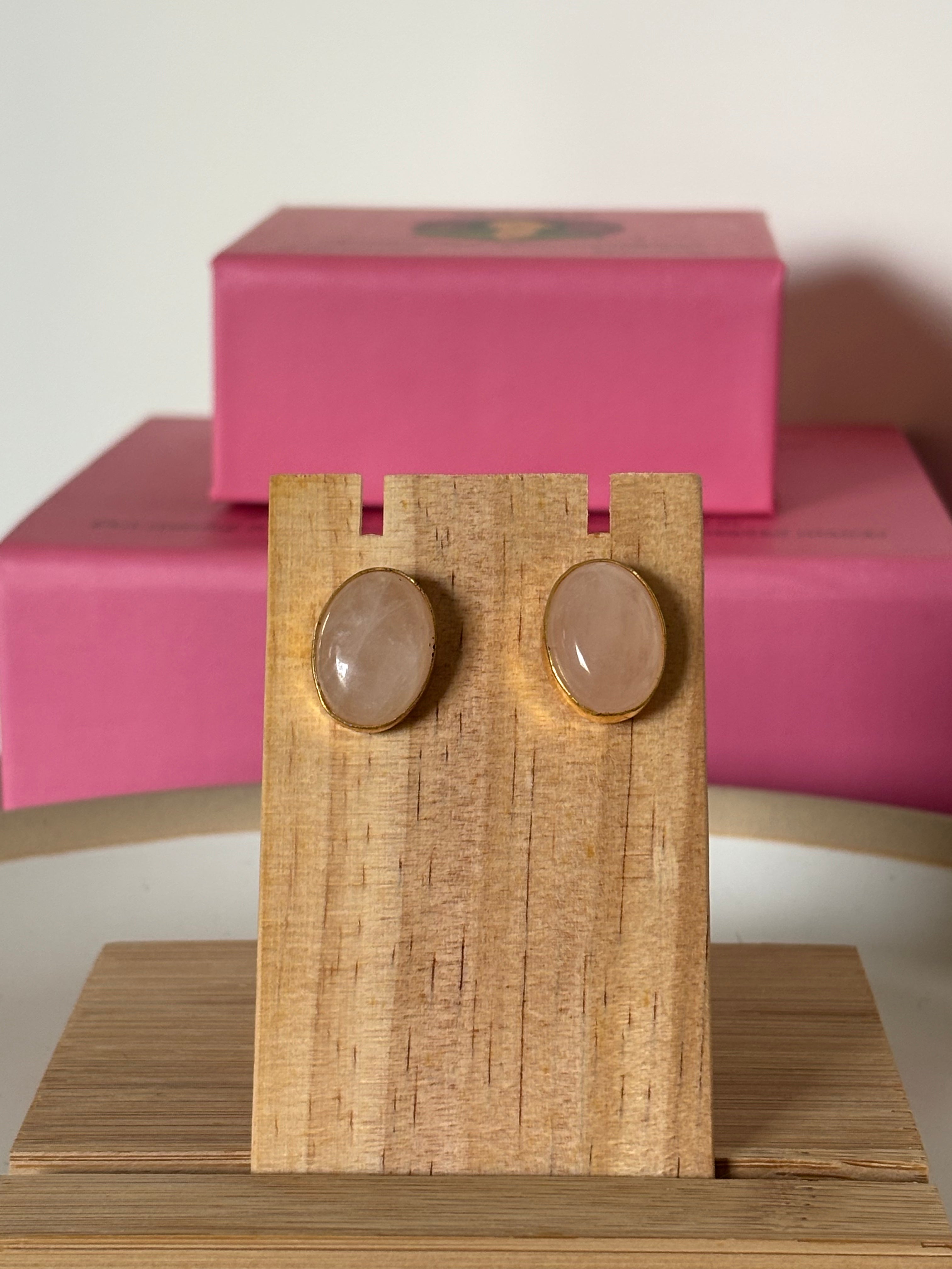 Rose Quartz Big Oval Stud