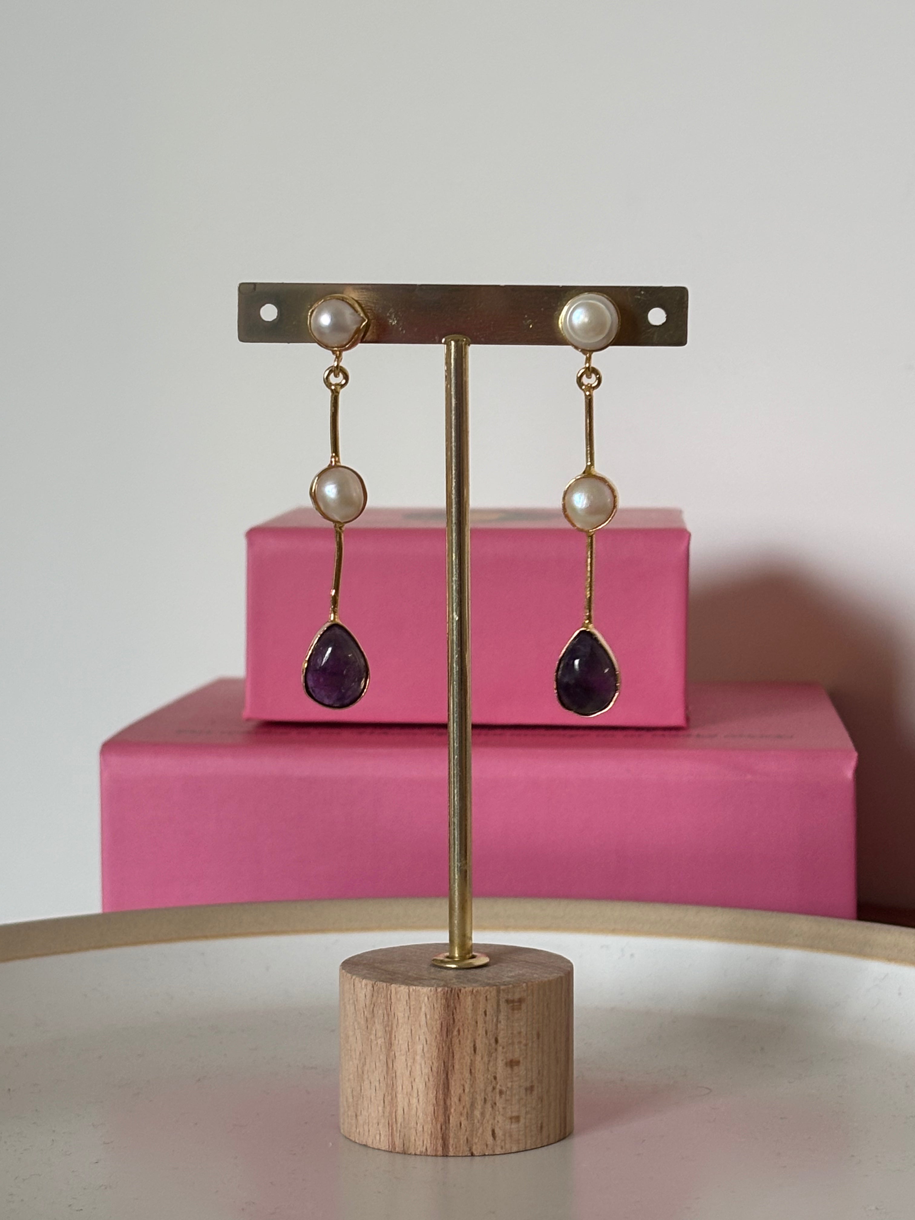 Amethyst Pearl String Earring