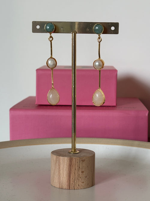Amazonite Rose Quartz String Earring