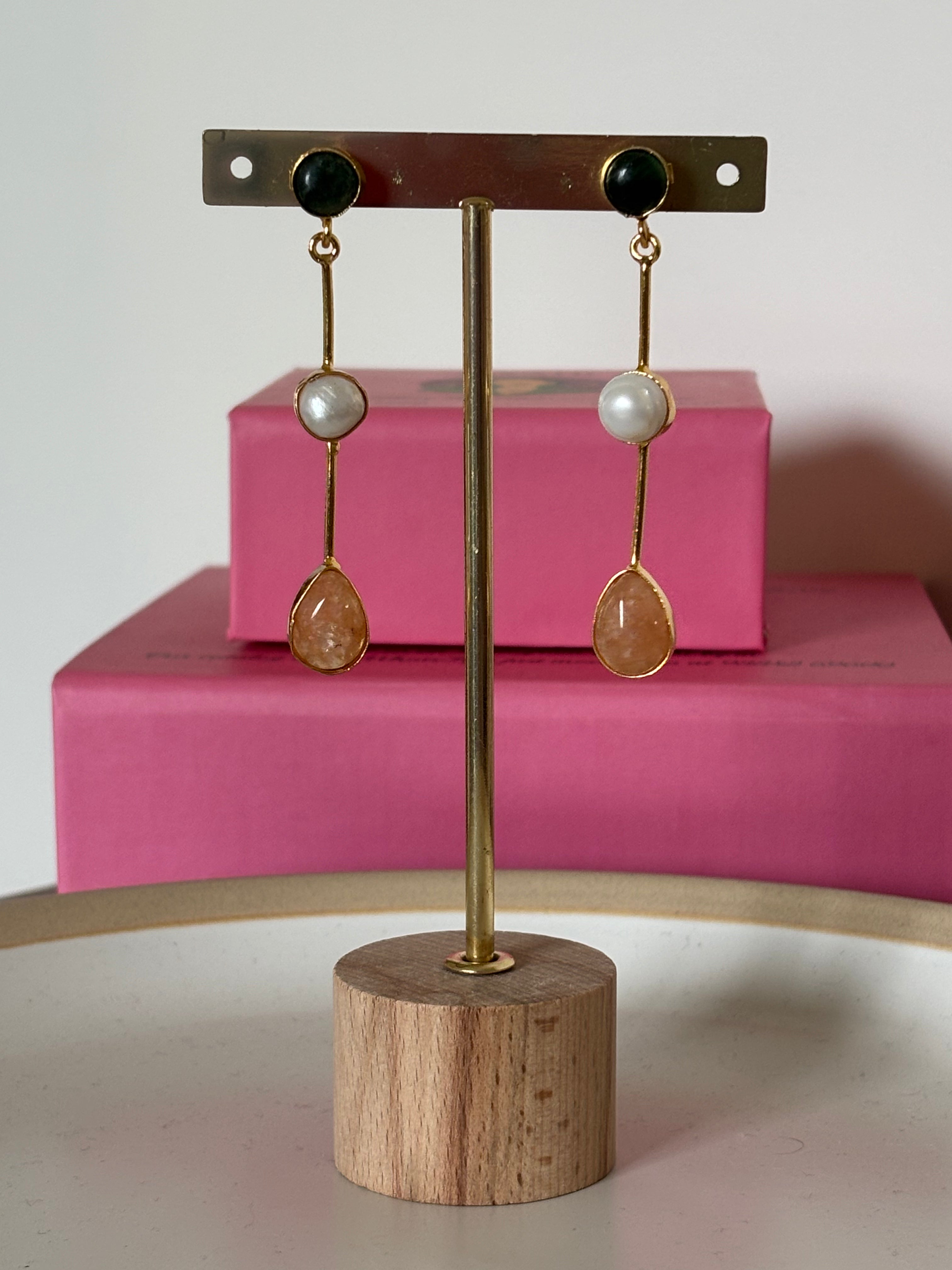 Carnelian Pearl String Earring