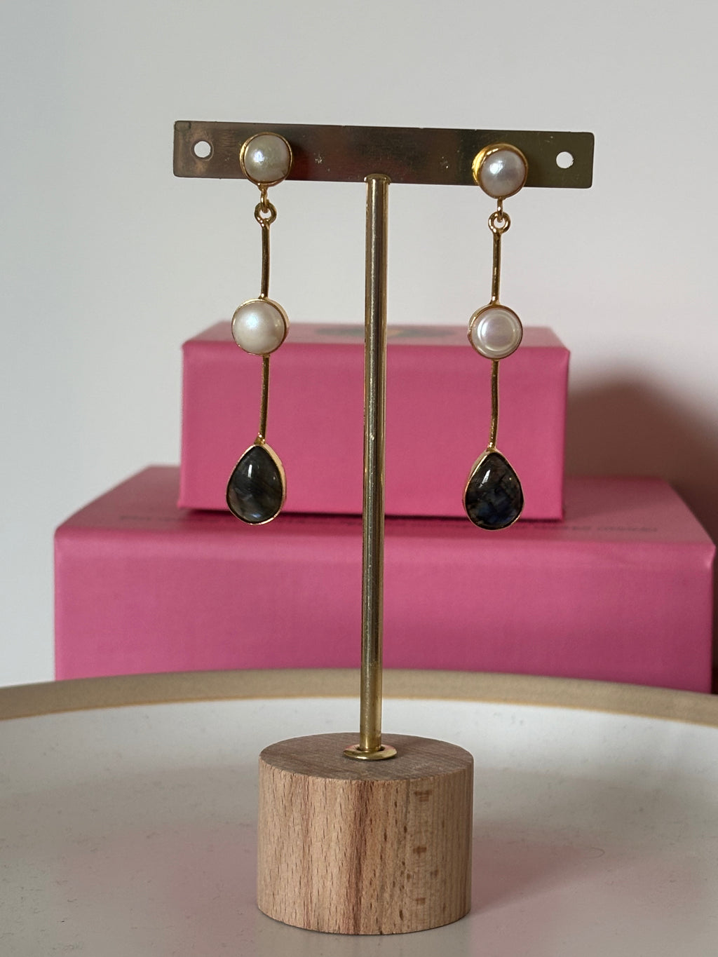 Labrodorite Pearl String Earring