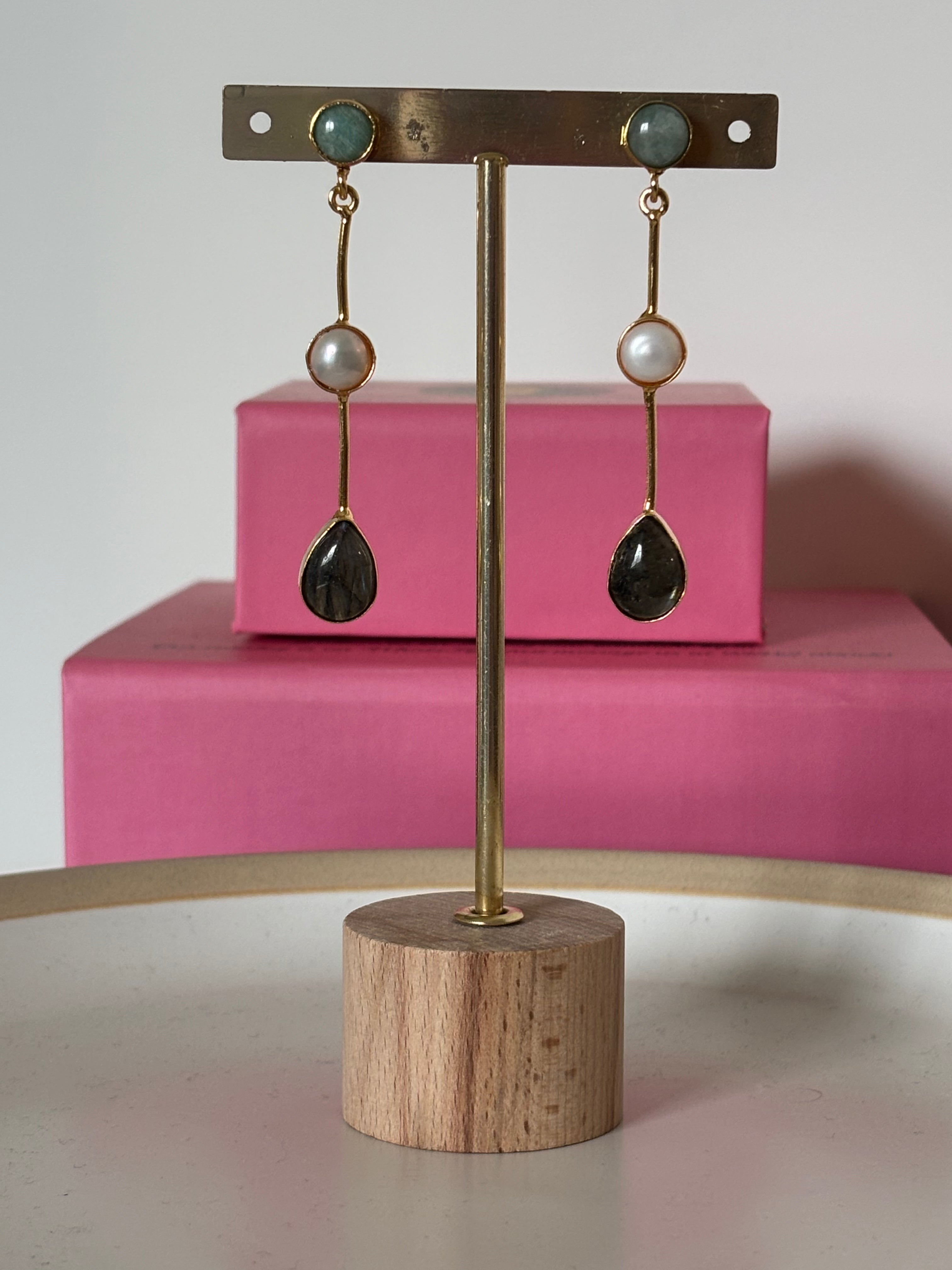 Amazonite Labrodorite String Earring