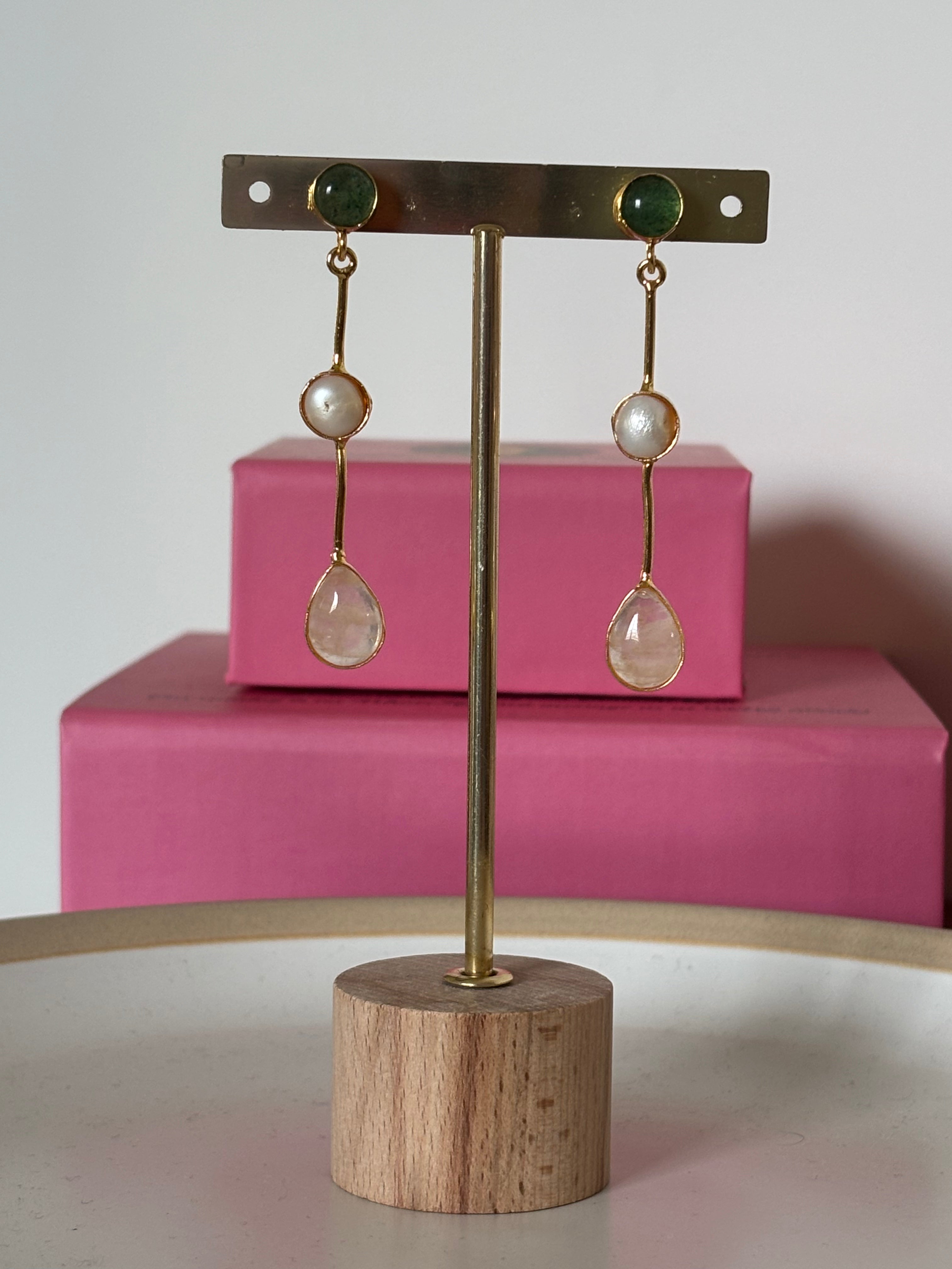 Green Aventurine Rose Quartz String Earring